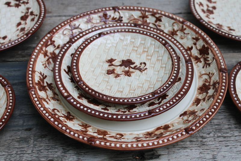 photo of Temp Tations floral lace basketweave chocolate brown plates set for 4, hard to find!  #2